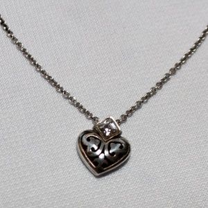 Brighton Silver Mini Puffed Heart Necklace with CZ Stone